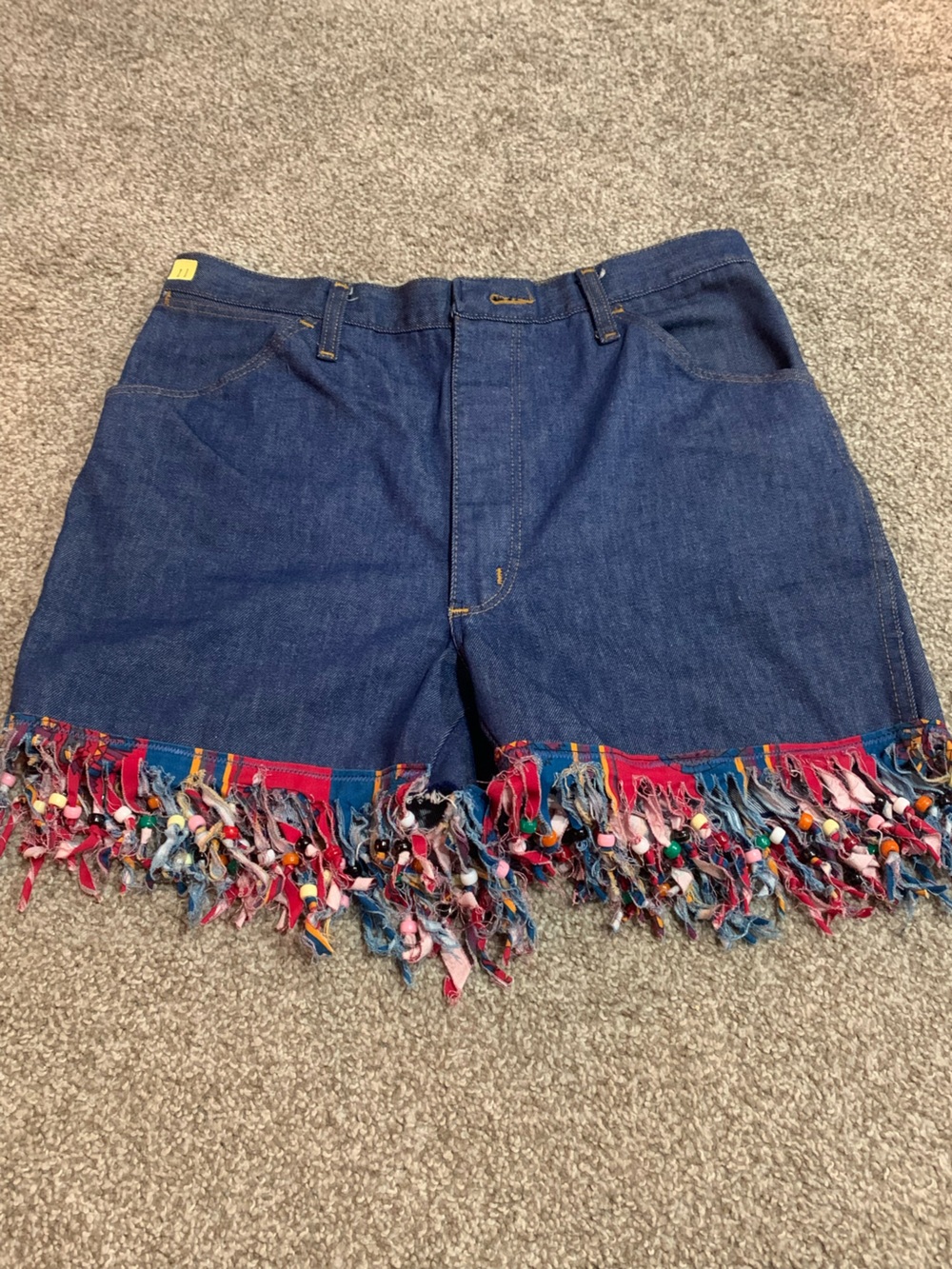 Denim Fringe Bead Trim Women's Shorts - Blue